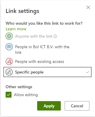 Sharepoint - map delen link opties